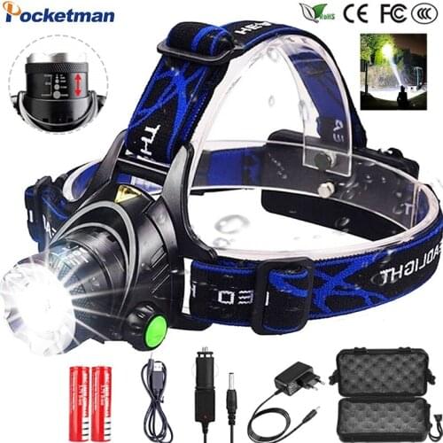 20000lumen Led Headlamp L2/T6 Head lamp Zoomable Headlight Head Torch Flashlight Head lamp by 18650 battery for Fishing Lighting
