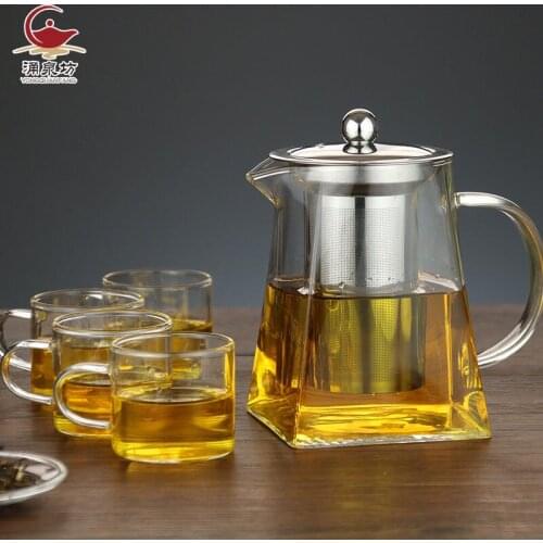Heat Resistant Glass Teapot With Stainless Steel Infuser Heated Container Tea Pot Good Clear Kettle Square Filter Baskets
