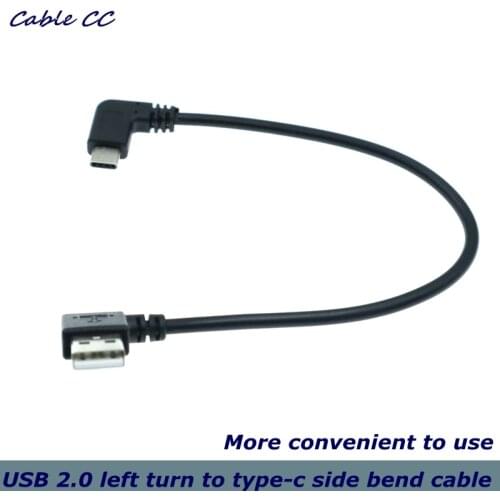 USB-c USB 2.0 male to left corner Type-c male USB 2.0 cable reversible left and right angle 90 degrees usb c data cable 25cm