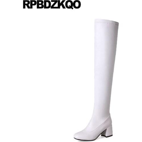 Knee High 12 44 Tall Over The Long Ladies Waterproof White Big Size 13 45 Slim Platform Boots Stretch Chunky Chinese 2017 New