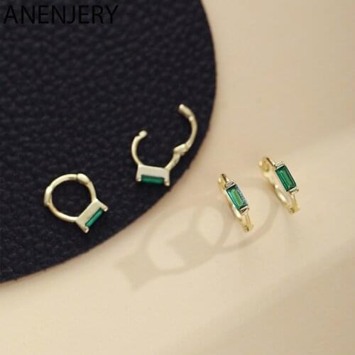 ANENJERY 925 Sterling Silver Green Zircon Samll Hoop Earrings For Women Girl Simple Retro Ear Jewelry Wholesale