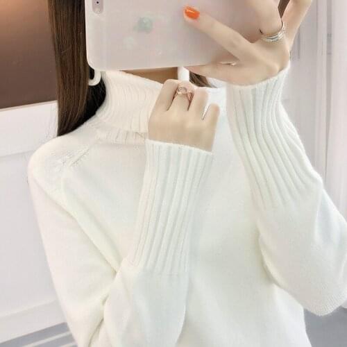 Turtleneck Women Sweater 2020 Autumn Winter Long sleeve Warm Knitted Sweater Pullover Loose Sweaters Ladies Jumpers Tops H346