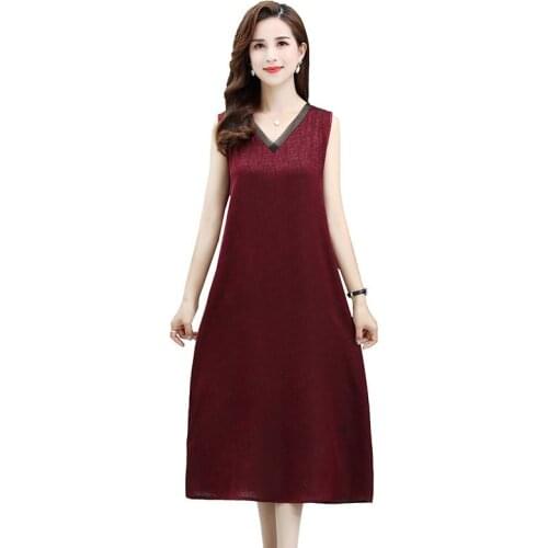 Sleeveless Mom Lady Dress 2021Summer Womens Dresses New Plus Size 5XL Dress Vestidos Female V-Neck Summer Clothes Dress Fashion