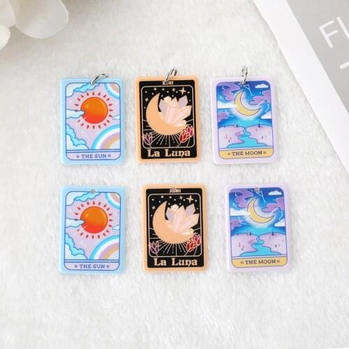 10pcs Tarot Card Game Magical Divination Charms Resin Sun Moon And LaLuna DIY Accessory for Necklace Pendant