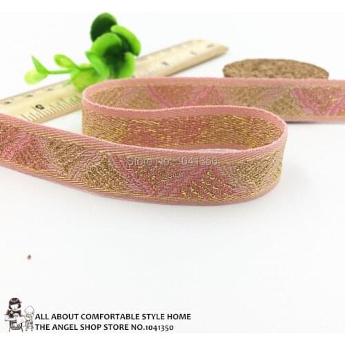 16MM Zakka handmade Accessories DIY Polyester Woven Jacquard Ribbon Pink With Glitter Geometric Pattern Webbing For Dog Collar