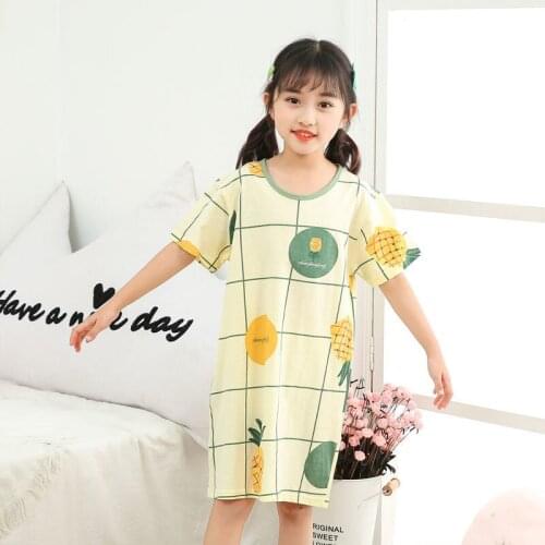 2-13Years 100%Cotton Childrens Clothing Short Sleeve Home Wear Nightdress For Girl Baby Pajamas Summer Kids Nightgown Sleepwear
