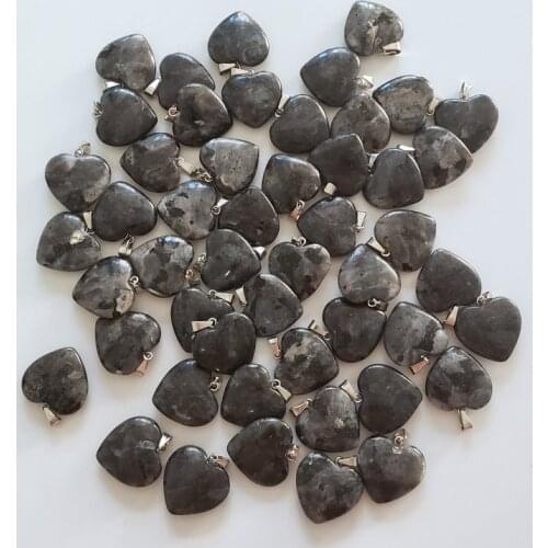2021 Fashion high quality natural stone black spectrolite Love heart shape pendant for DIY jewelry making 50pcs/lot Wholesale