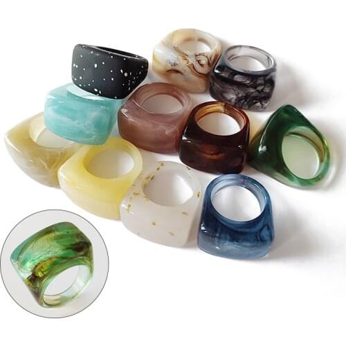 2021 New Colourful Transparent Resin Acrylic Rhinestone Geometric Square Round Rings Set for Women Jewelry Travel Gifts