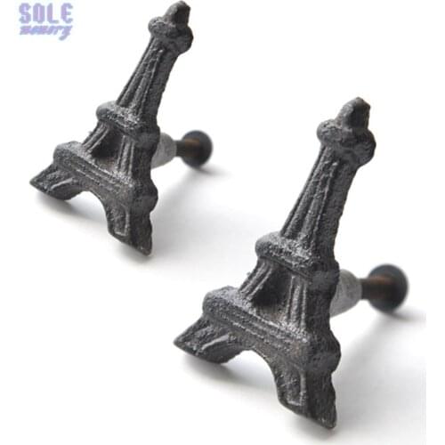 4pcs Black Iron Eiffel Tower Drawer Door Handle Knobs Single Hole Vintage Cabinet Cupboard Wardrobe Knob Pulls Kids Room Decor