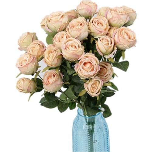 5pcs Silk Faux Rose Flower Stems Artificial 5 Heads Lovely Rose Branches for Wedding Centerpieces Home Party Floral Decoration