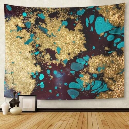 Watercolor Marble Gold and Blue Marbled Pattern Acrilic Splash Tapestry Wall Hanging for Living Room Bedroom Dorm 50x60 inches