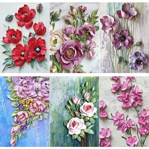 5D DIY Diamond Painting Oil Color Flowers Diamond Embroidery Scenery Cross Stitch Full Square Round Drill Home Decor Manual Gift