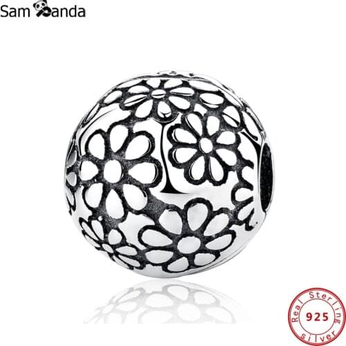 Authentic 925 Sterling Silver Charms Beads Vintage Daisy Clip Safety Stopper Charm Fit Original Bracelets DIY Jewelry