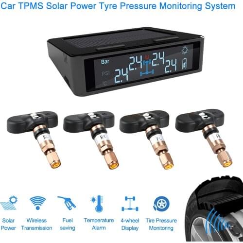 Car TPMS Tyre Pressure Monitoring System Solar Power Charging Digital LCD Display Bar/PSI Unit w/ 4 Sensors