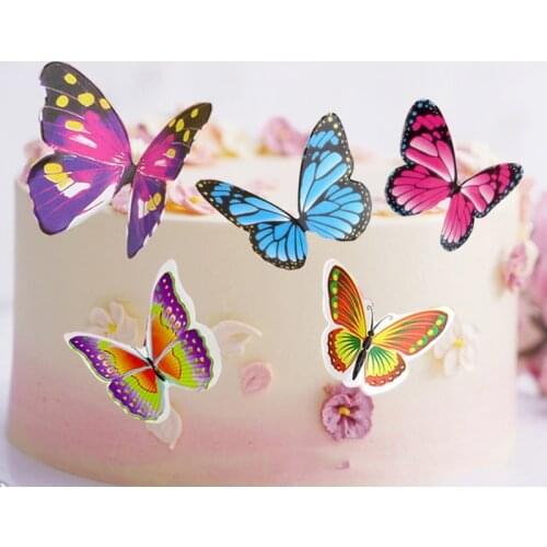 Butterfly Cake Toppers Happy Birthday Cake Decoration Handmade Painted Wedding Birthday Party Cake Decor Party Baking Supplies