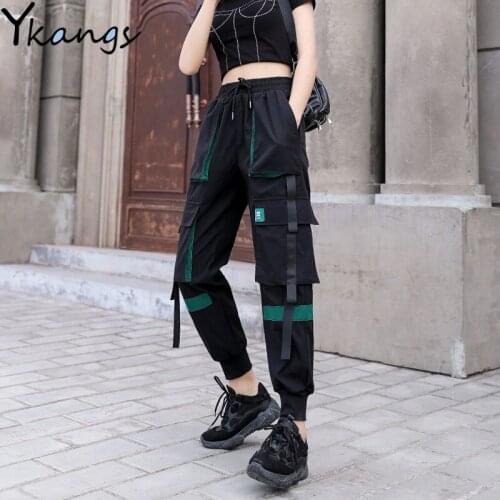 Plus Size Hip Hop Big Multi-pocket Cargo Pants for Women Trousers Elastic High Waist Sweatpants Harajuku Black Harem Ladies Pant