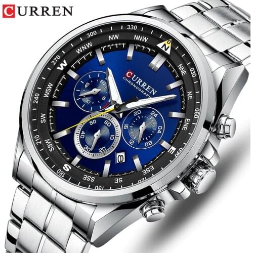 CURREN New Watches for Men Top Luxury Brand Fashion Sport Men’s Watch Chronograph Quartz Wristwatches Stainless Steel Male Clock