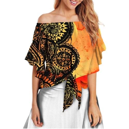 HYCOOL African Tribal Gear Design Sexy Women Tops Bow Women Clothing Flare Sleeve Top Custom Slash Neck Latest Chiffon Blouses