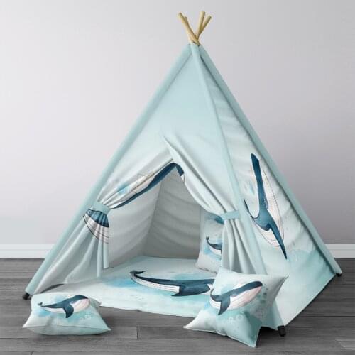 Play Tent for Kids Wigwam Portable Indoor Playground Tents Children Bedrooms Blue Sea Whale Line Pattern 1374