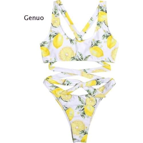 Sexy Bikinis Women Swimwear Push Up Swimsuit Print Lemon Bikini Set Brazilian Biquini Crop Top Bathing Suit Female Beachwear