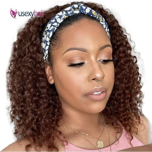 Headband Human Hair Wig Curly Brazilian Glueless Remy Scarf Half Wigs 180 Density Afro Kinky Curly Headband Wig For Black Women