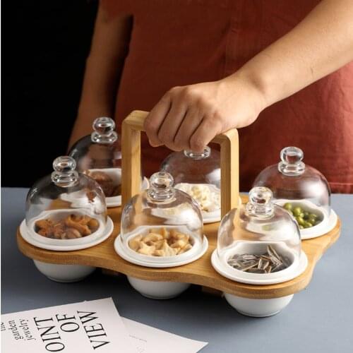 Snack Divider Tray Cake Cup Dessert Afternoon Tea Storage Tray Home Heart-shaped Handle with Lid Small Dish Compartment Tray