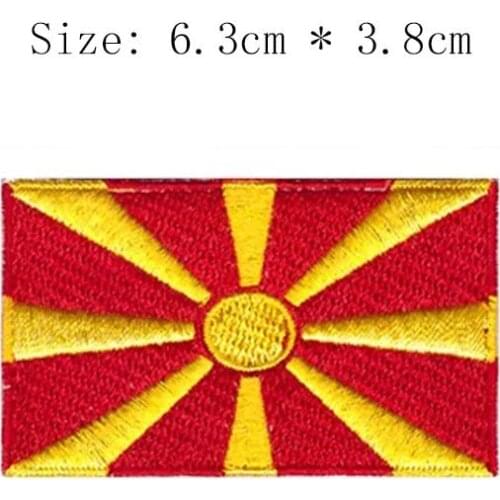 Macedonia embroidery flag Wholesale price city falg iron sew on full stitches left chest badges for clothes cute badge military
