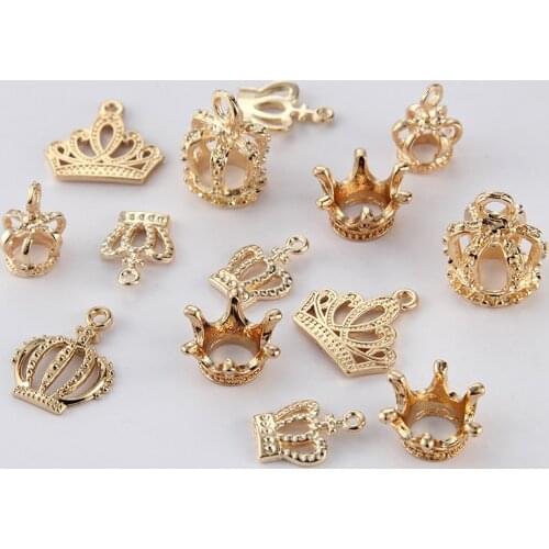 Gold Flower Crown Charms Metal Pendant Supplies For Jewelry Making Material Findings Diy Handmade Wedding Decoration Accessories