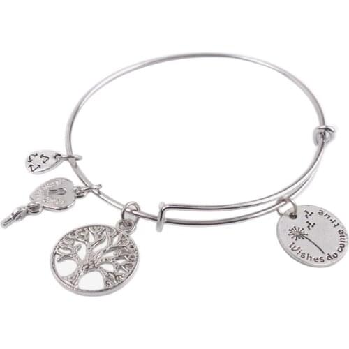 5PCS Wire metal Bangle Wishes do come true Charm Bracelet #92068