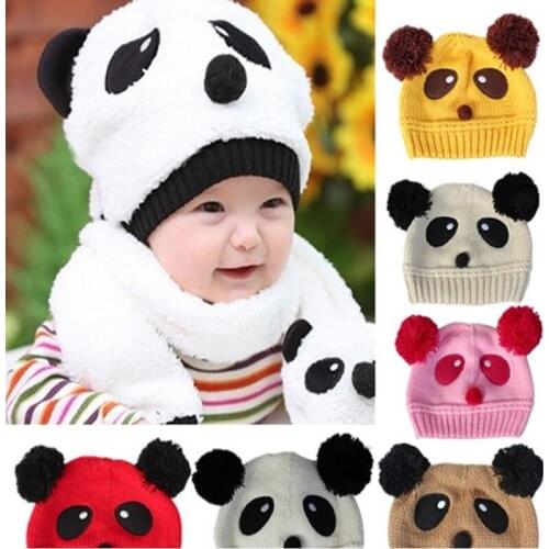 Lovely Animal Warm Toddlers Baby Kids Cartoon Panda Ball Knited Crochet Beanie Cap Winter Hat 1-4 Years Old