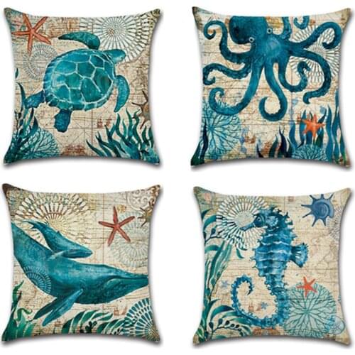 Marine life whale cushion cover pillowcase turtle seahorse octopus pattern home sofa pillowcase