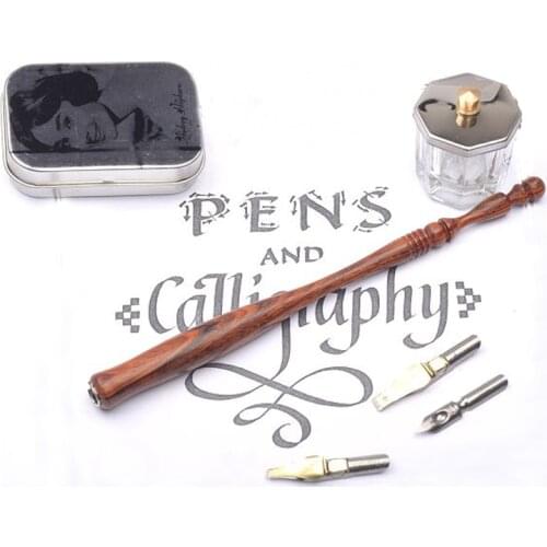 New Handmade Rosewood Calligraphy Straight Dip Pen Set with 3 Nibs 1 Fount Pen Holder Nib Case Best Gift Copperplate Dip Pen