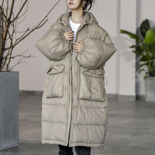 Autumn and winter coat womens coat warm white duck down long down jacket women loose oversized hooded hooded women winter