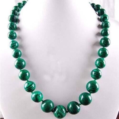 6-14mm Green Malachite Gem Round Beads Necklace 18"