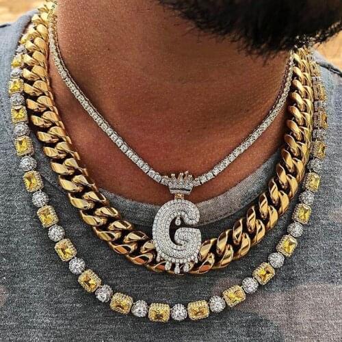 New 8MM Square Round Rock Cubic Zirconia 5A CZ Tennis Chain Necklace Two tone Full Iced Out CZ Hiphop Necklace For Mens Jewelry