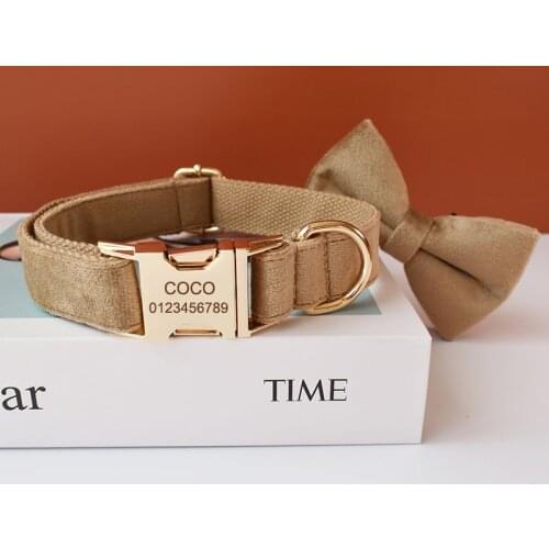 Personalized Ribbon Dog Collar Leash Straps Comfortable Pet Supplies Gold Adjustable Buckle Zinc Alloy Flannelette19