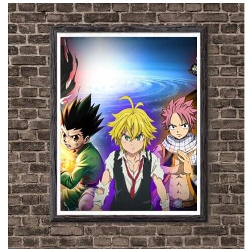 Anime Character Poster Natsu Gon Meliodas Canvas Wall Art Picture Wallpaper,20 x 25 cm,Stretched And Ready To Hang