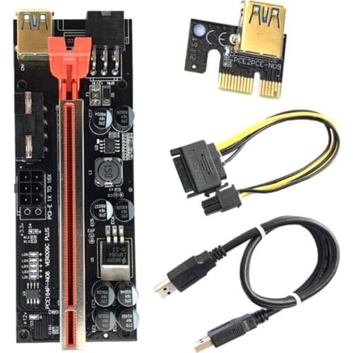 VER009C PLUS PCI-E Riser Card 009C PCI Express 1X to 16X Extension 6Pin SATA Power LED for Video Card