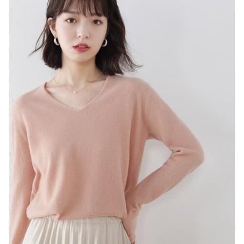 V-neck cashmere sweater womens 100% pure wool sweater pullover short long-sleeved bottoming shirt 2020 new autumn and winter