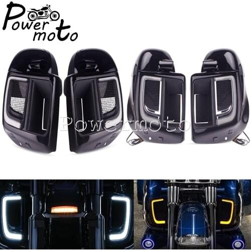 LED Light Lower Vented Fairing Leg Speaker Box For Harley Road King Street Electra Glide Ultra Classic CVO Limited Freewheeler