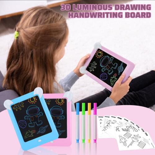 3D Luminous Drawing Handwriting Board Doodle Pad Tablet with 4pcs Pens 10pcs Graphics Cards Painting Learning Tool for Kids