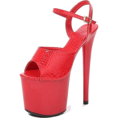 Mclubgirl Patent Leather 20cm High Heels Sexy Waterproof 10CM Platform High Heel Platform Shoes Super High Sandals LFD