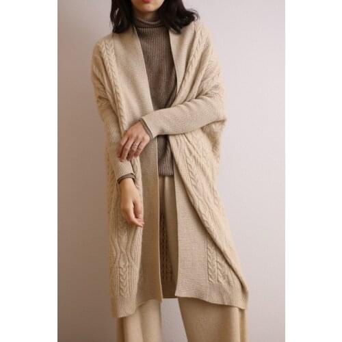 Top grade 100%cashmere twisted knit women fashion long sweater coat cardigan wide loose batwing sleeve one&over size