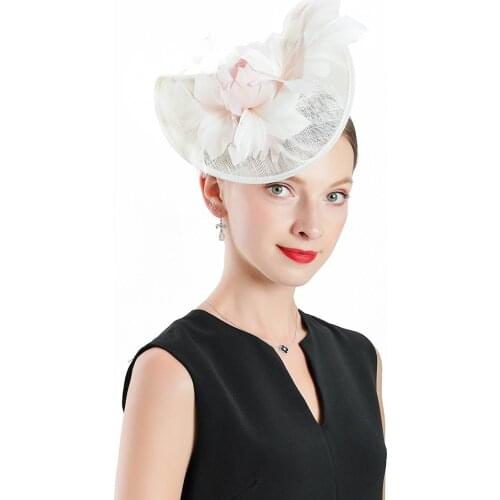 New Design Fashion Womens Fedoras Hats Feather Flower Fascinators Cap Ladies Dance Elegant Lvory White Top Hats Occasion Show