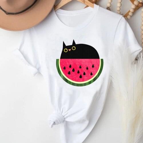 T-shirts Women Cat Animal Funny Watermelon Spring Summer Fashion Clothes stylish T Tshirt Top Lady Print Cool Tee T-Shirt