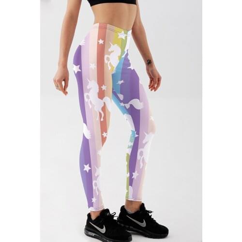 Qickitout Women Leggings for Fitness Push UP Sexy Digital Print Rainbow Stripes Unicorn Star Galaxy Feamle Workout Legging