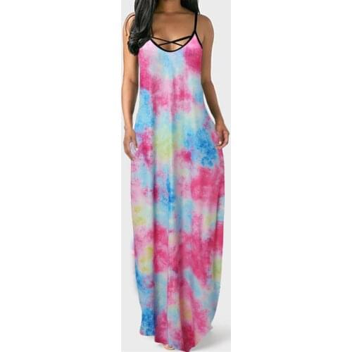 Harajuku Maxi Dress Women Plus Size Tie-dye Print Summer Dress Casual Sleeveless Pullover Tunics Beach Dress Белое Платье