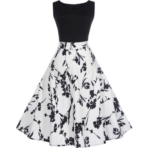 Women Printed A-Line Dress Summer Vintage Dress 2019 New Large Swing Party Dresses Sleeveless Femme Dress