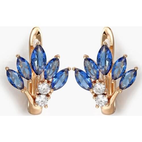 Hanreshe Gold Earrings Natural Zircon Stud Earrings Gift Girl Women Blue Crystal Statement Earrings Cute Romantic Party Jewelry