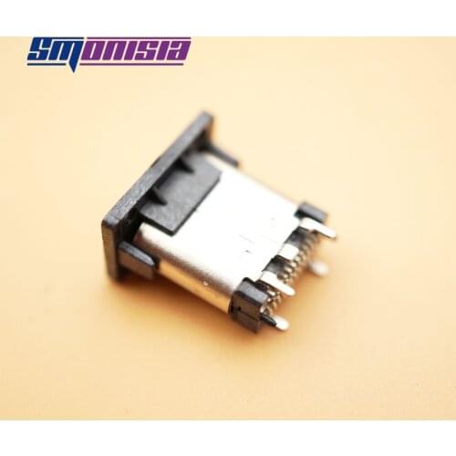 Smonisia 10pcs USB 3.1 Female Socket Dark Gray Vertical SMT Two Fixed Feet 180degree Type-C With Shell Boundless Bidirectional